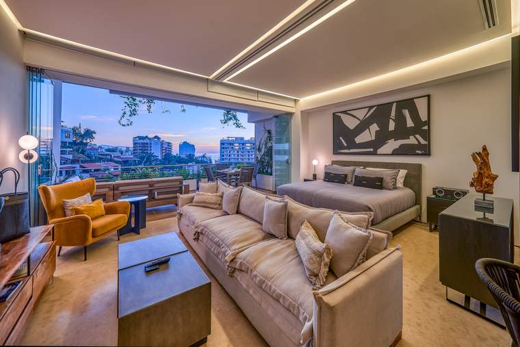 Living room at blue hour