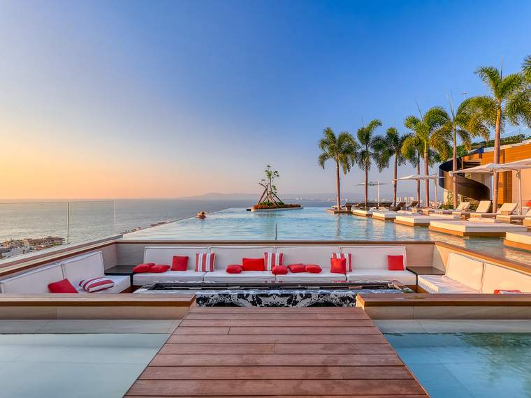 Sunken lounge at golden hour